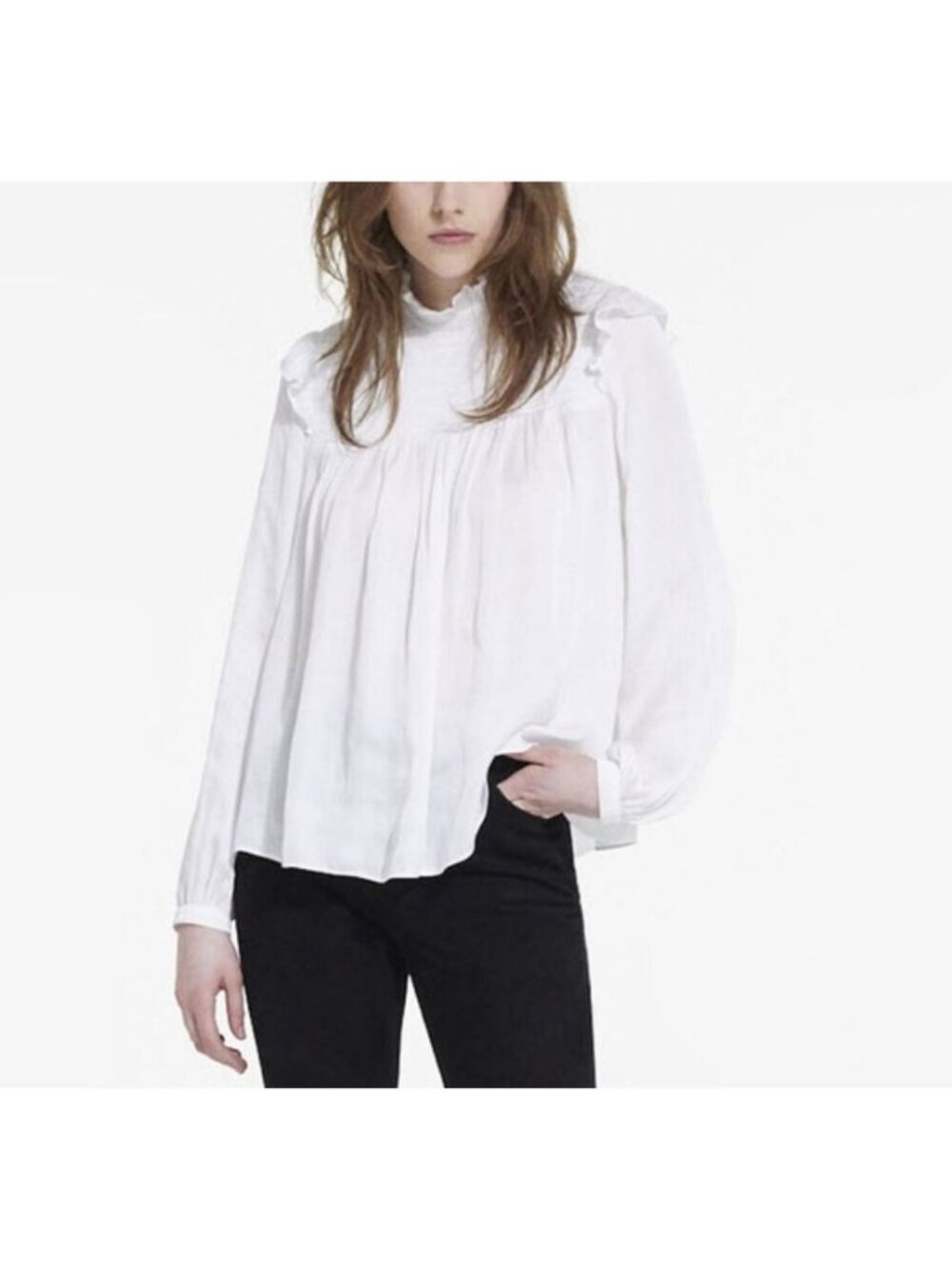 The Kooples White Ruffle Top, Size 2/Medium NWT